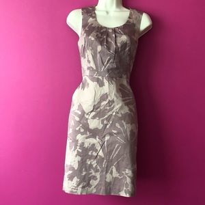 LOFT Lined Plum Floral Pleated Dress with Pockets